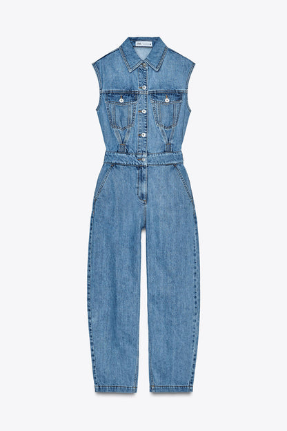 Zara Denim Sleeveless Jumpsuit - Small