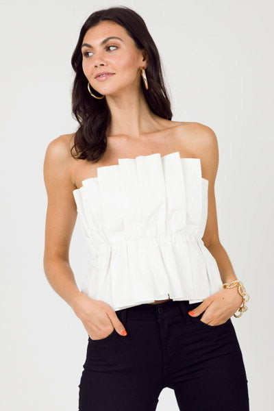Do+Be White Pleated Strapless Top - Medium