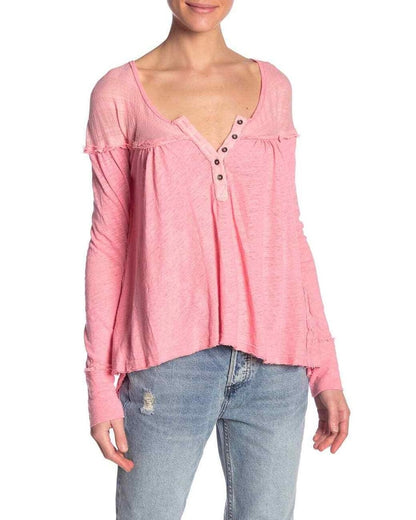 Free People Down Under Henley in Sugar Coral - XXS