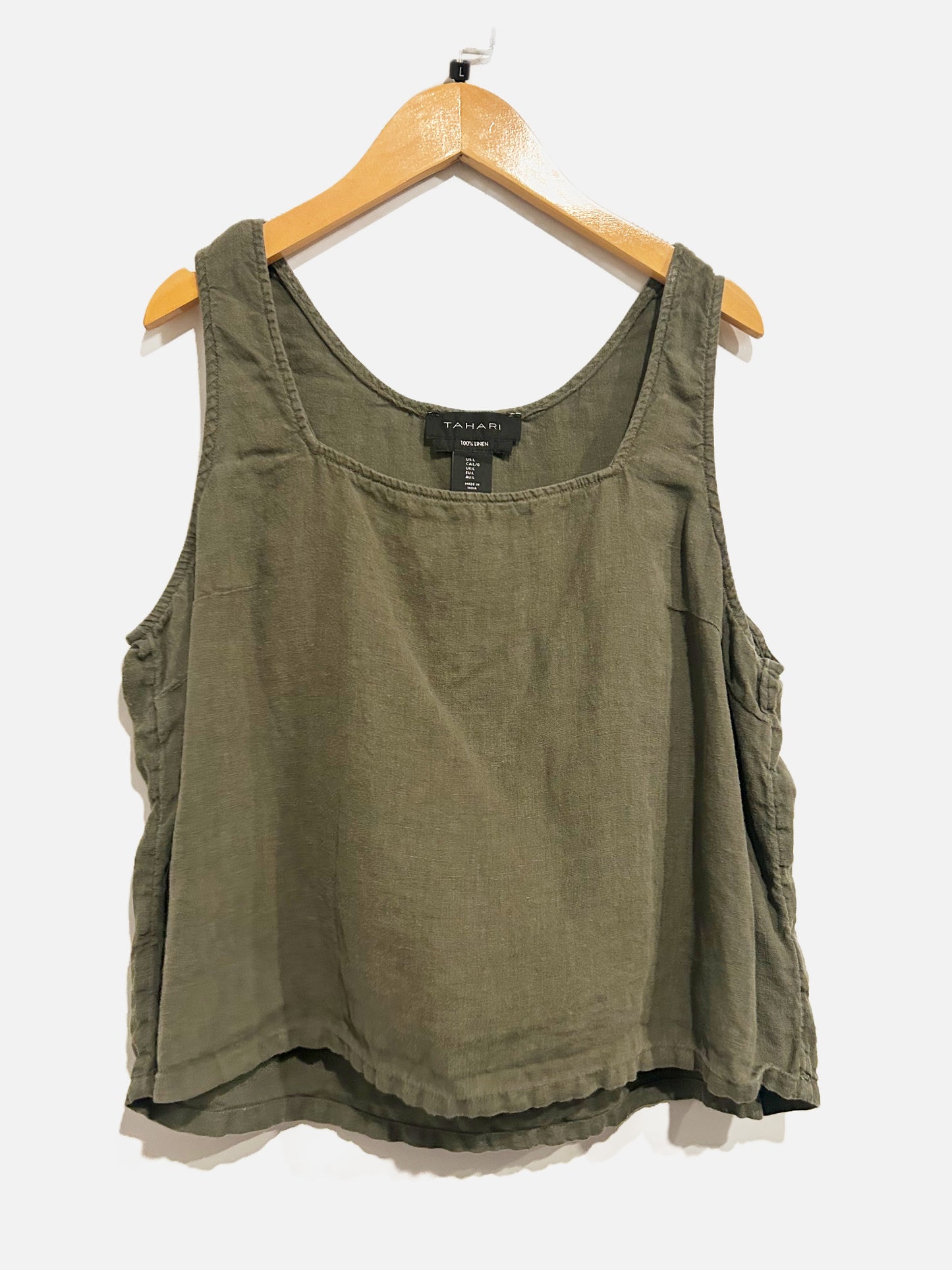 Tahari Green Square Neck Linen Tank - Large