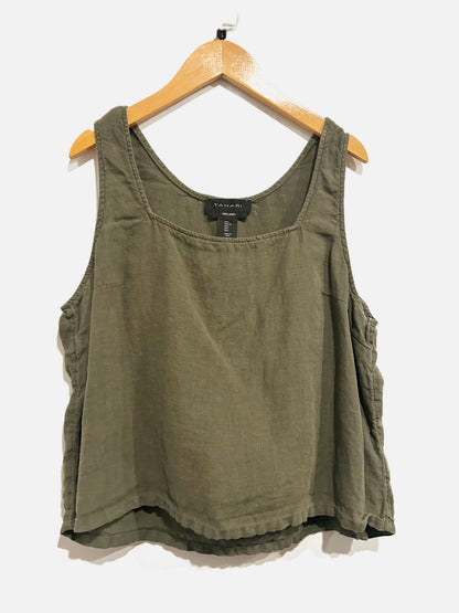 Tahari Green Square Neck Linen Tank - Large