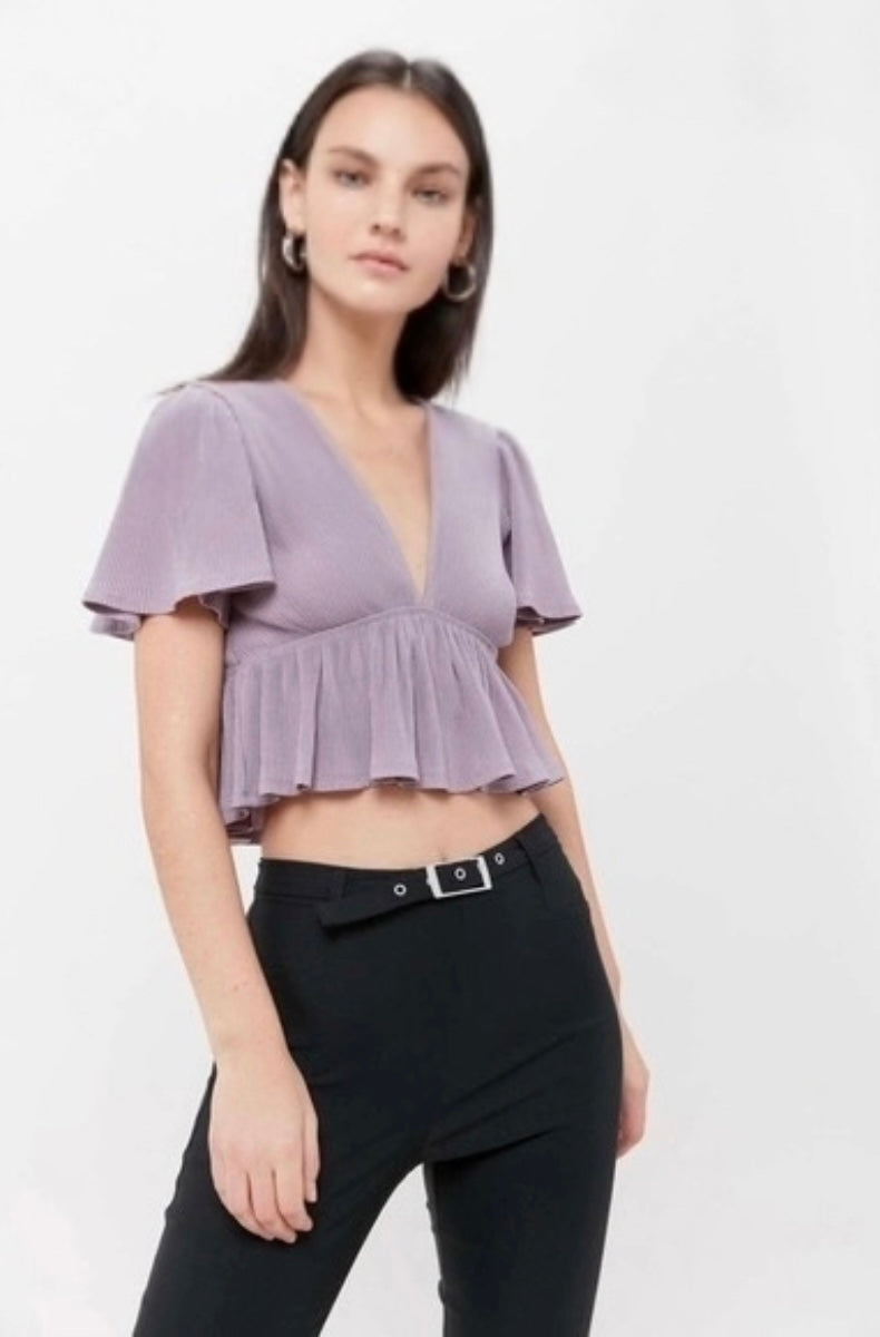 Urban Outfitters Rori Ribbed Plunging Babydoll Top - Small