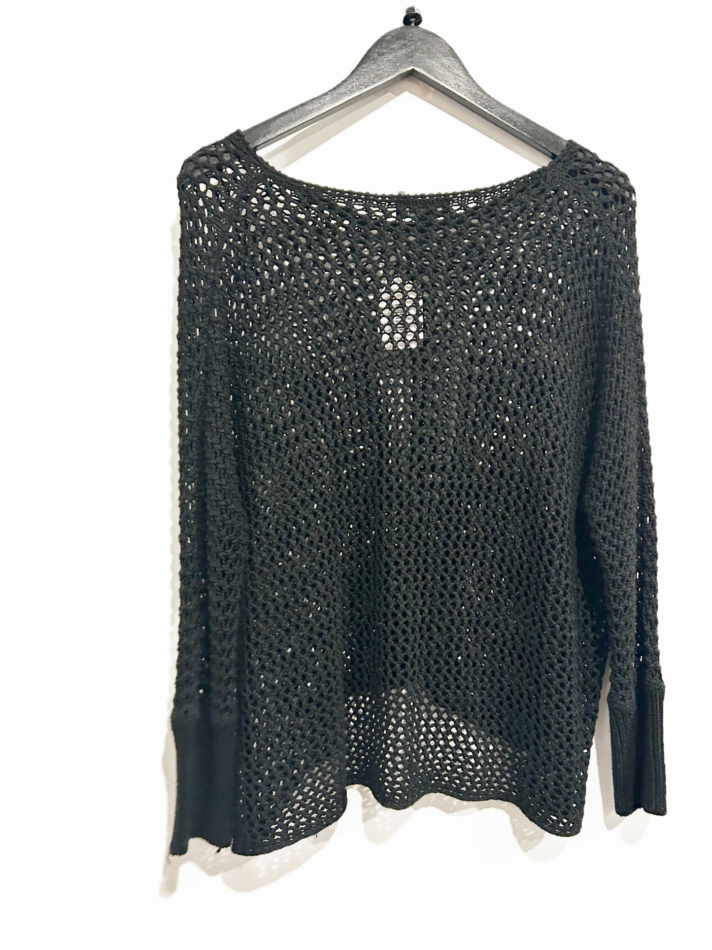 Vintage Sisters Black Open Crochet Knit Top - S/M