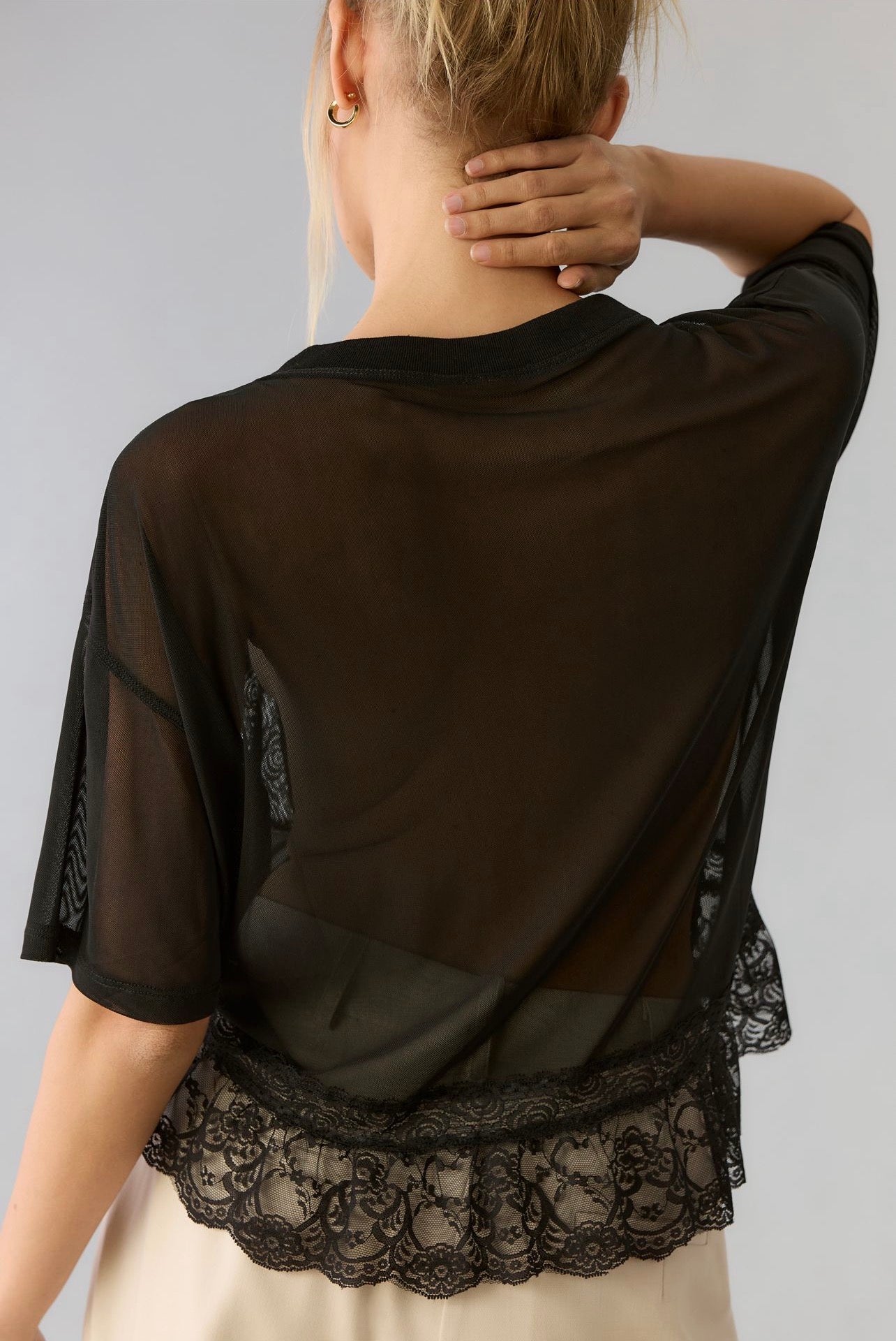 Anthropologie Dolan Black Short Sleeve Sheer Lace Top - Small