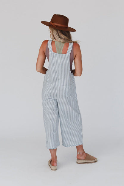 Three Bird Nest High Hopes Overalls in Denim Stripe - Small