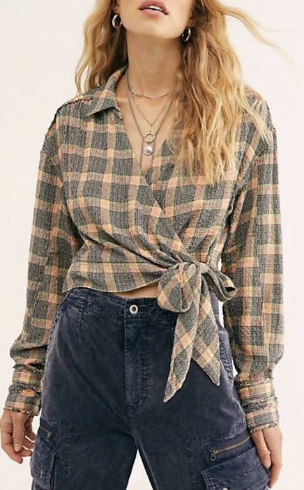 Free People Running Wild Plaid Wrap Top - XS