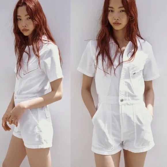 Zara White Short Sleeve Romper - XS