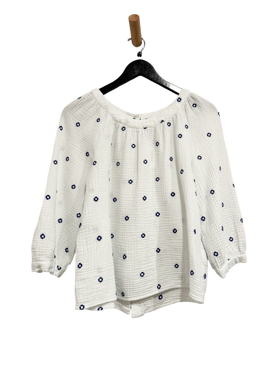 Madewell Embroidered Lightspun Wide-Neck Cuffed-Sleeve Top in Saratoga Blue - XXS