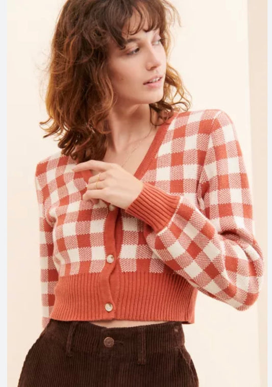 Urban Outfitters Houndstooth Cropped Sweater - Small