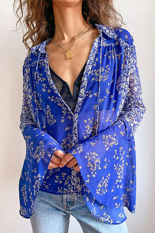 Free People Blue Floral Blouse - Large