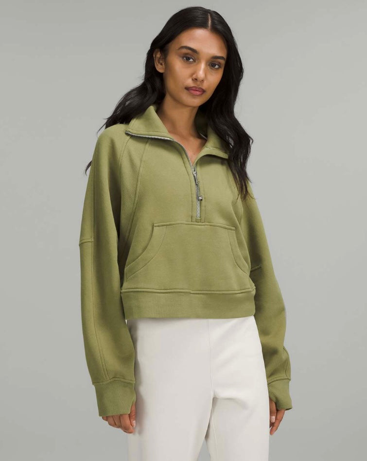 Lululemon Scuba Oversized Funnel Neck Half-Zip in Bronze Green - XS/Small