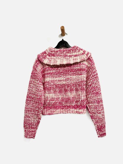 Sundance Pink and White Marled Zip Up Sweater - Small