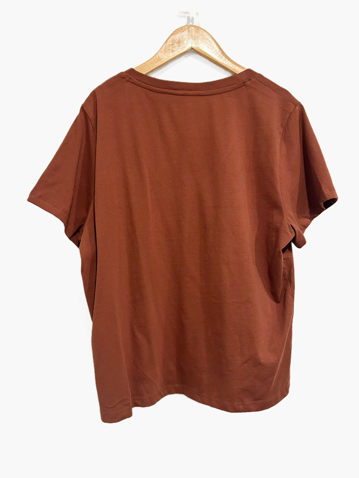 Quince NWT Cotton Boxy V-Neck Tee in Redwood Brown - Large