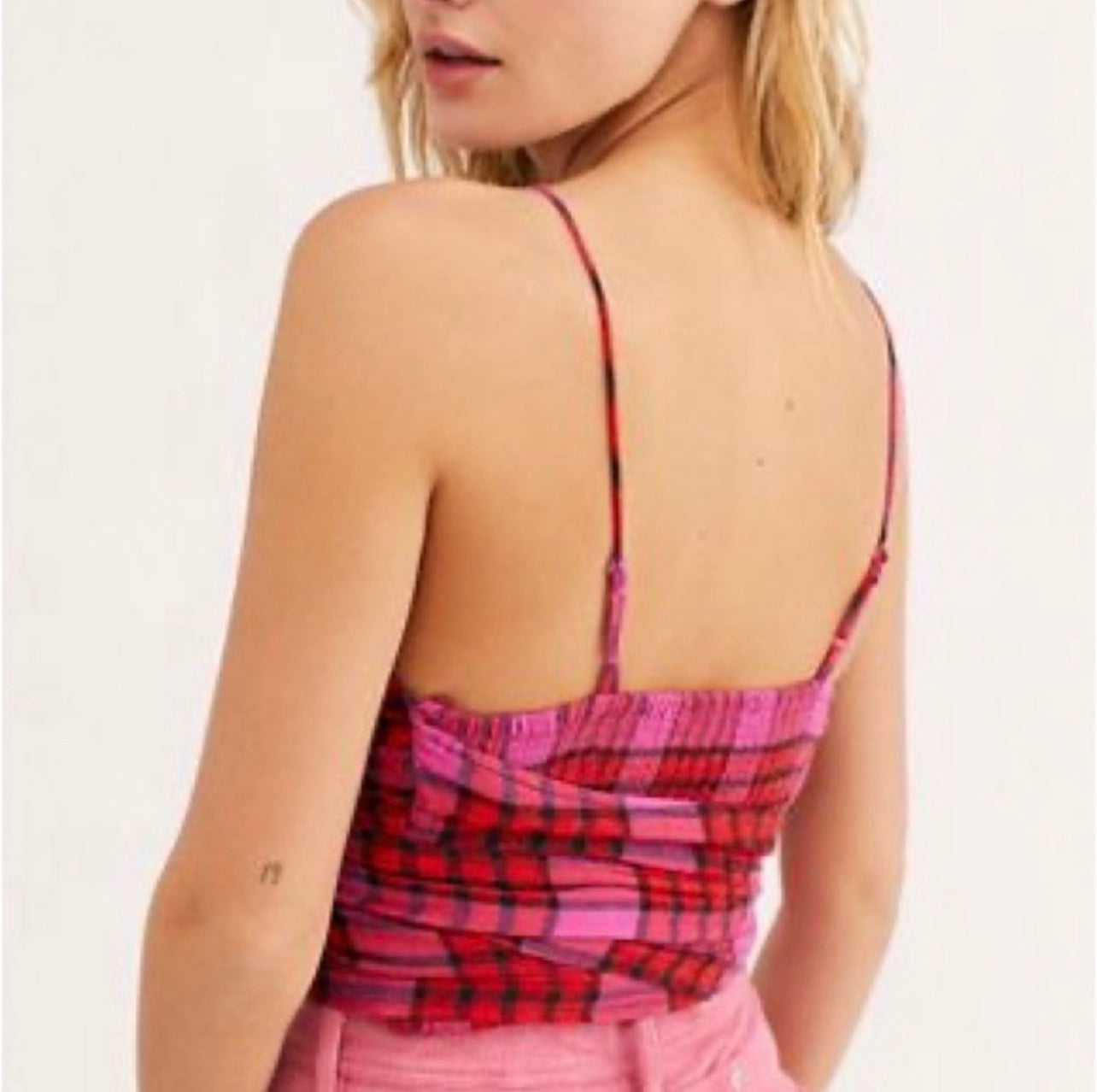 Free People Real Love Pink/Red Plaid Tank - XS
