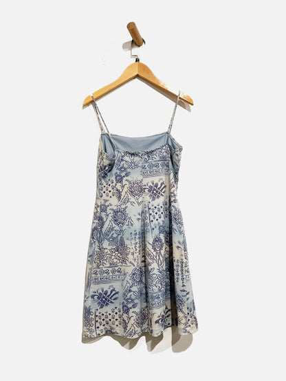 Vintage Y2K XOXO Spagetti Strap Mini Dress White & Blue Floral - Small
