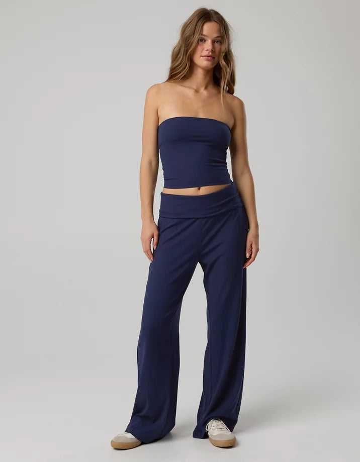 Aerie Navy Ribbed Pant & Tube Top Set - Medium
