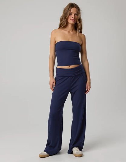 Aerie Navy Ribbed Pant & Tube Top Set - Medium