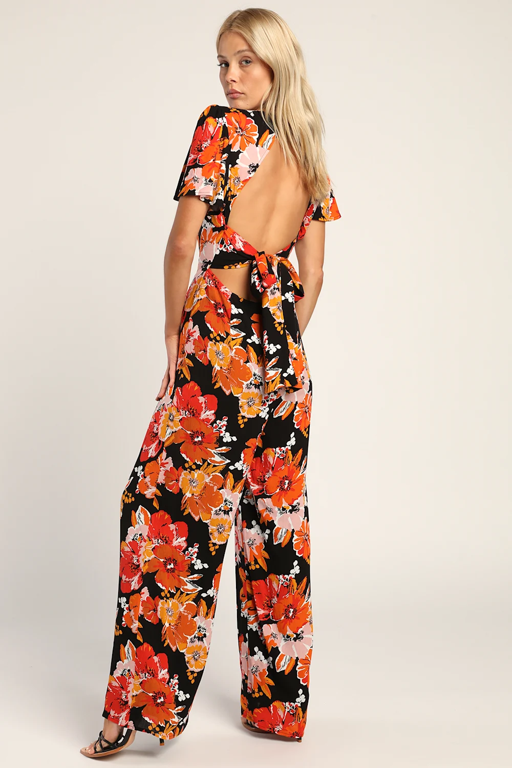 Lulus Black Floral Jumpsuit - XS
