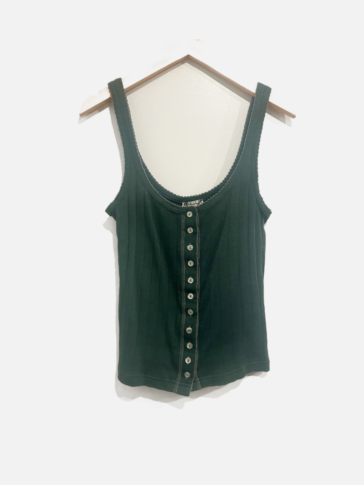 Free People End Game Pointelle Tank in Paradise Green - Small