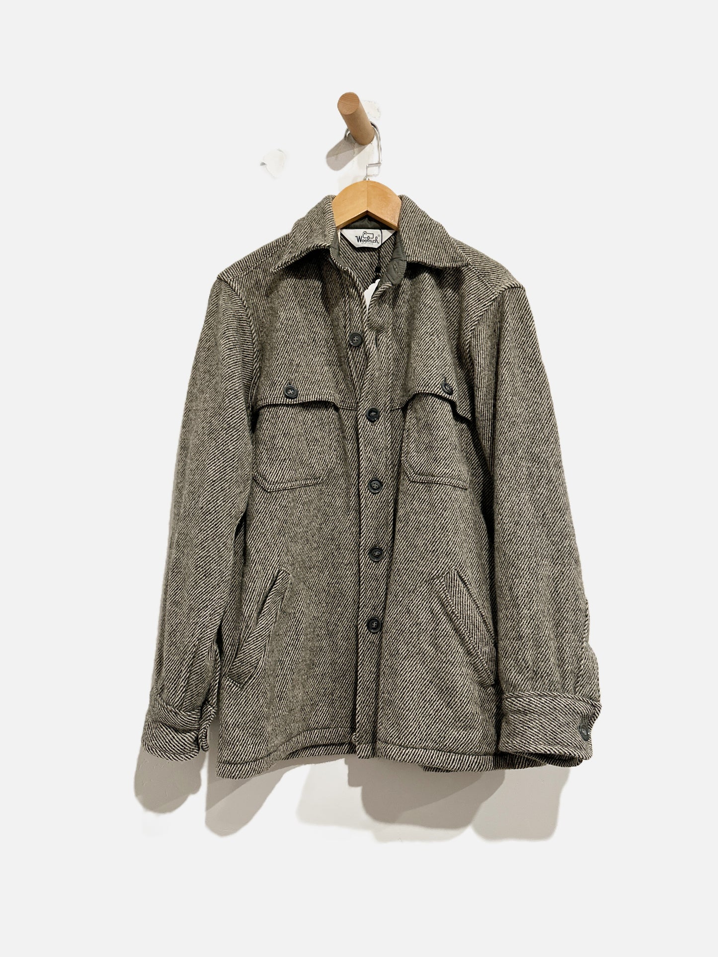 Woolrich Men’s Vintage Wool Black and Cream Wool Jacket - Small