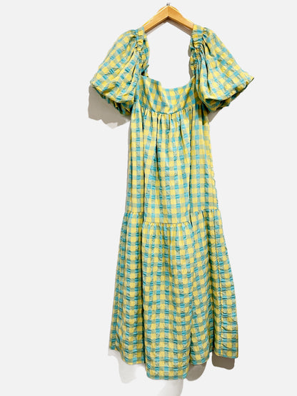 Zara Yellow and Blue Checkered Maxi Dress - Small