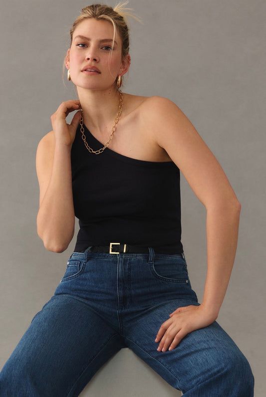 Anthropologie Zeda Ribbed One Shoulder Top in Black - XS