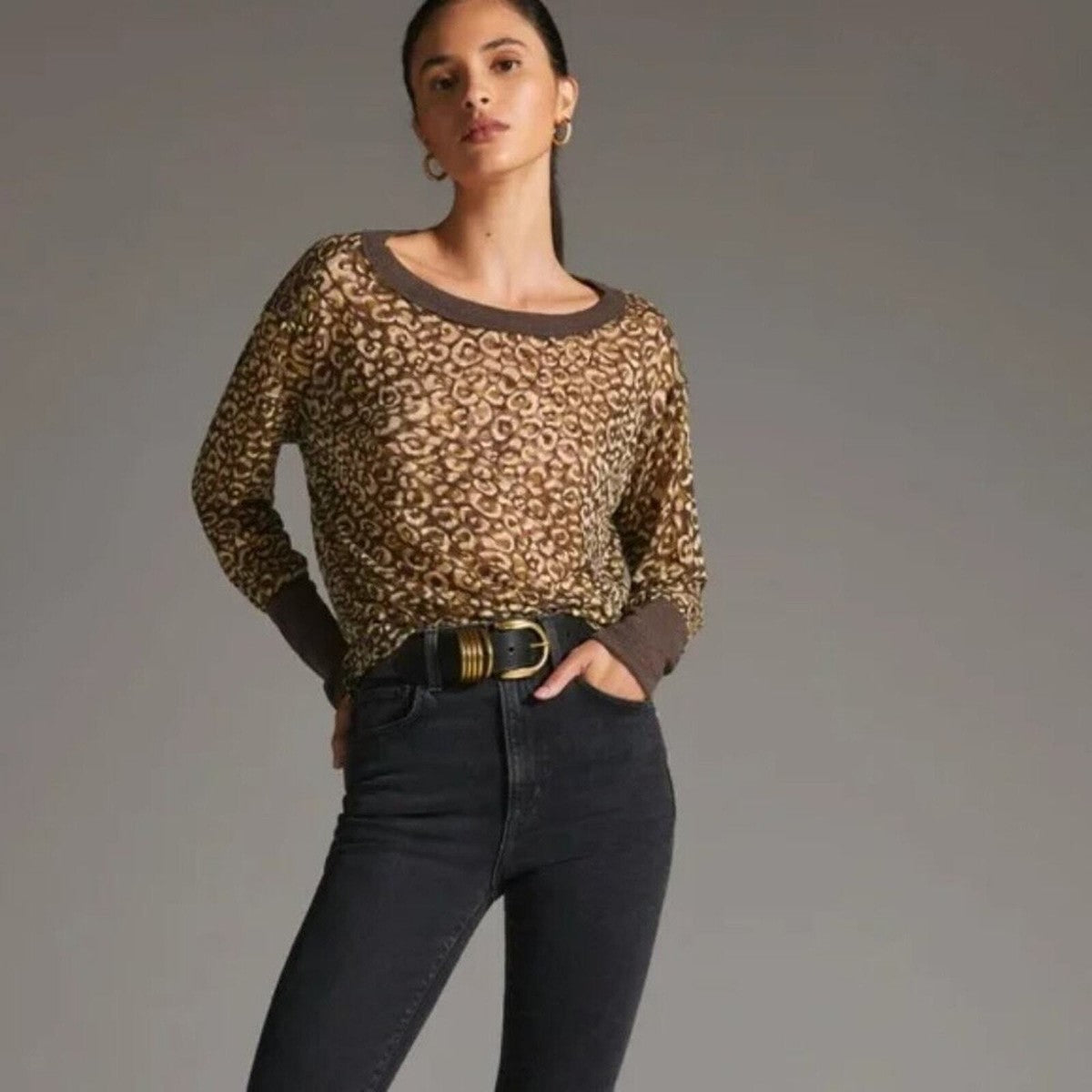Pilcro Boxy Heritage Leopard Print Pullover - XXS