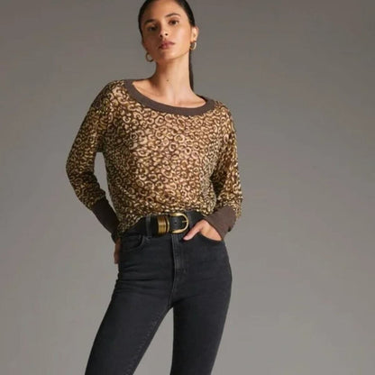Pilcro Boxy Heritage Leopard Print Pullover - XXS