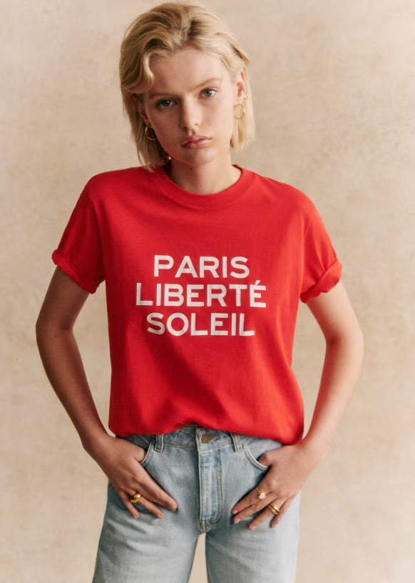 Sezane Red Paris Tee - Large