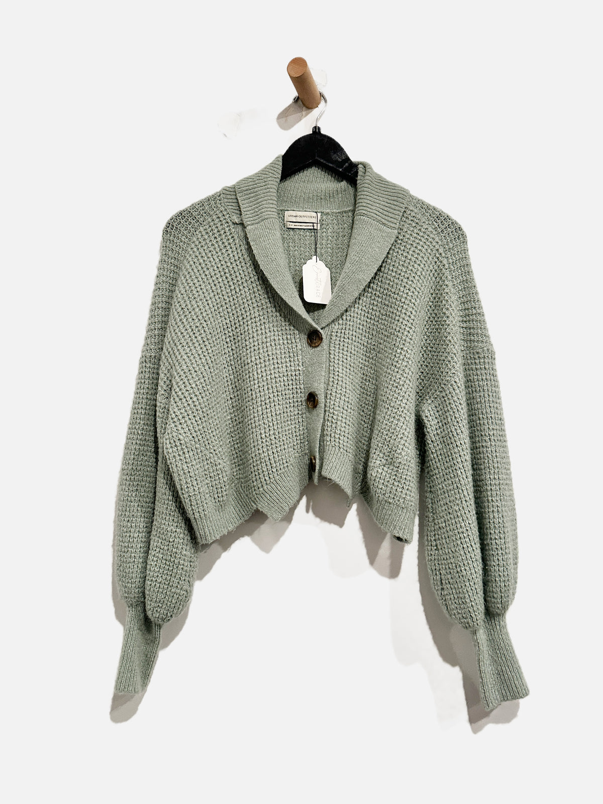 Urban Outfitters Chunky Waffle Knit Cardigan in Sage Green - Small