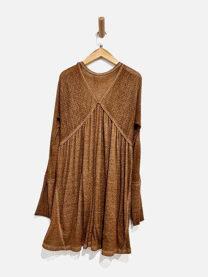 Free People Citrine Brown Knit Oversized Long Sleeve - Small