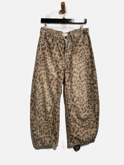 Free People Good Luck Leopard Printed Barrel Jeans - 27