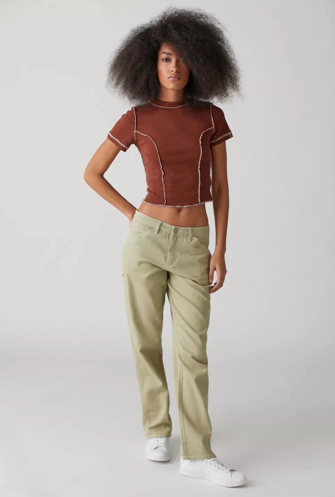 BDG Katie Seamed Baby Tee in Brown - Small