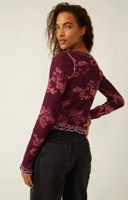 Free People Garner Purple and Pink Floral LS Top - Medium