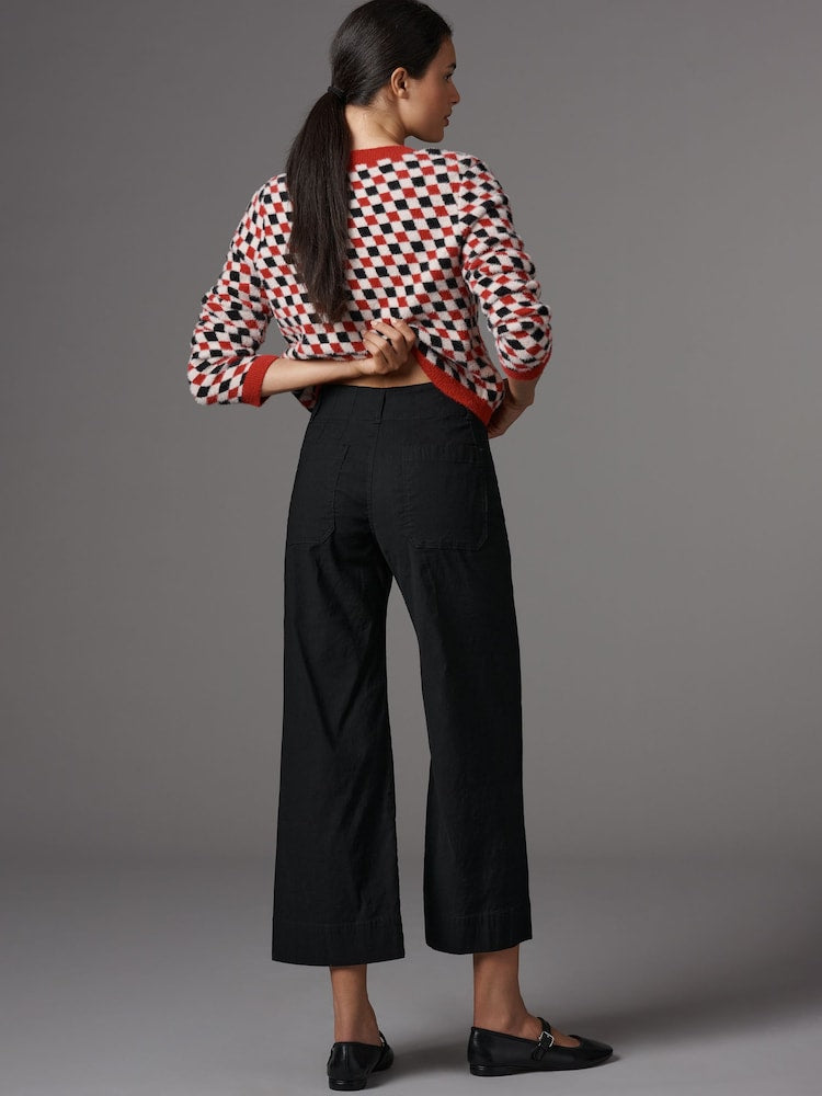 Anthropologie Maeve The Colette Cropped Wide Leg Trousers in Black - 31