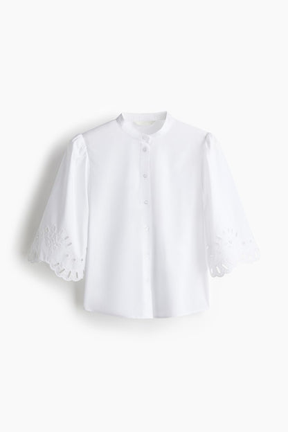 H&M White Eyelet Button Down Blouse - Small
