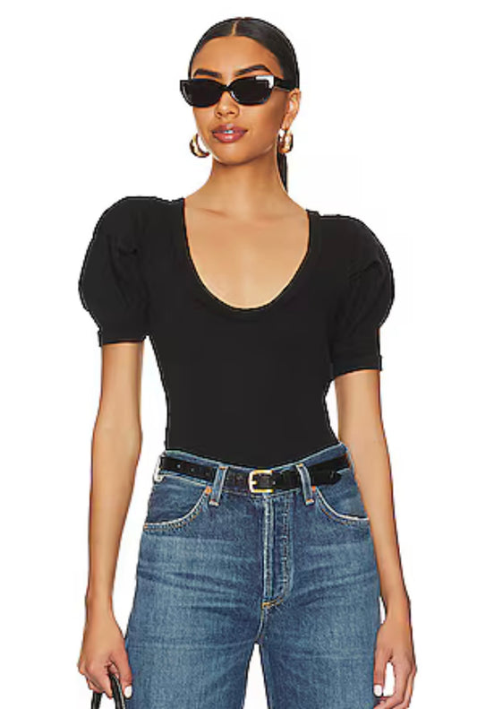 Free People Intimately Black Puff Sleeve Bodysuit - XS