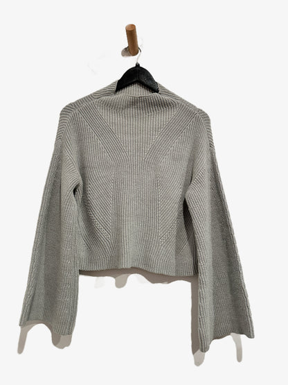 Anthropologie Maeve Katey Mock-Neck Bell-Sleeve Sweater in Grey - XS