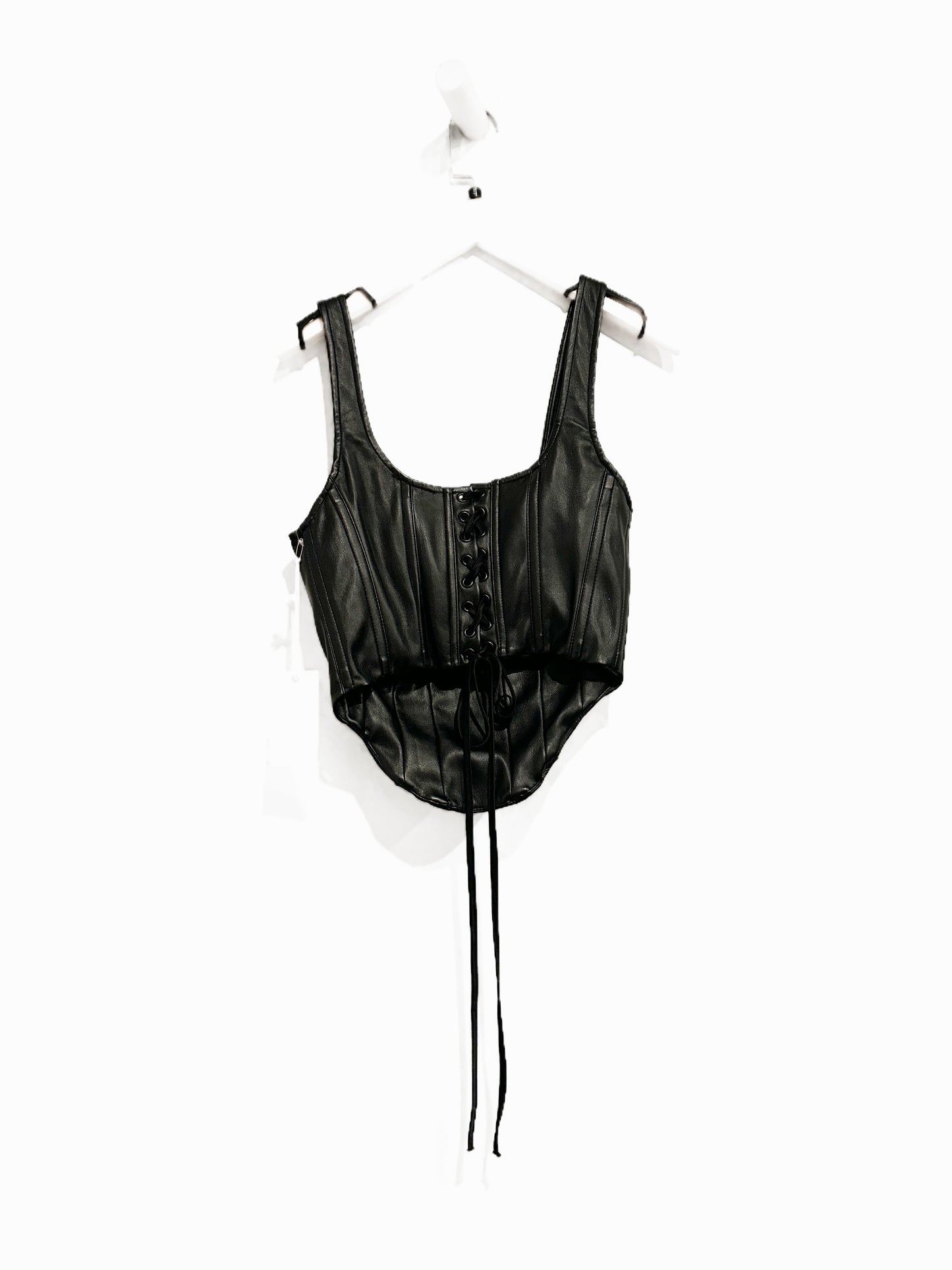 Good American Black Vegan Leather Corset Top - 1