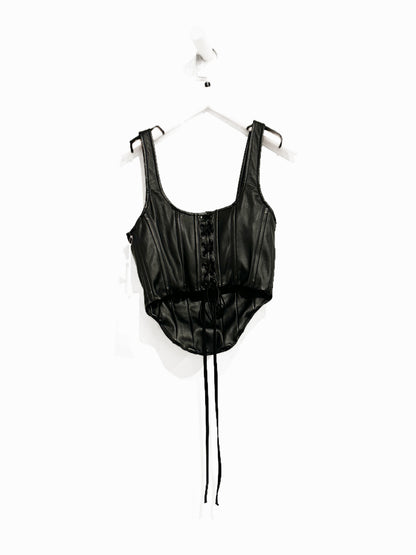 Good American Black Vegan Leather Corset Top - 1