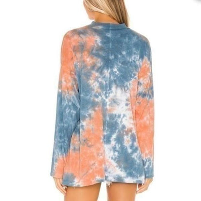 Free People Orange/Blue Tie Dye LS Top -Small