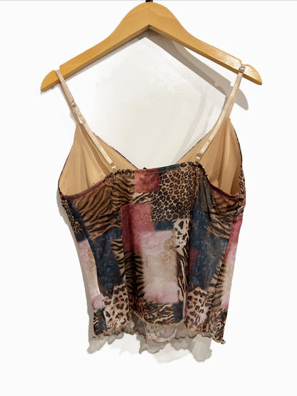 Edikted Mixed Animal Print Mesh Tank Top - Medium