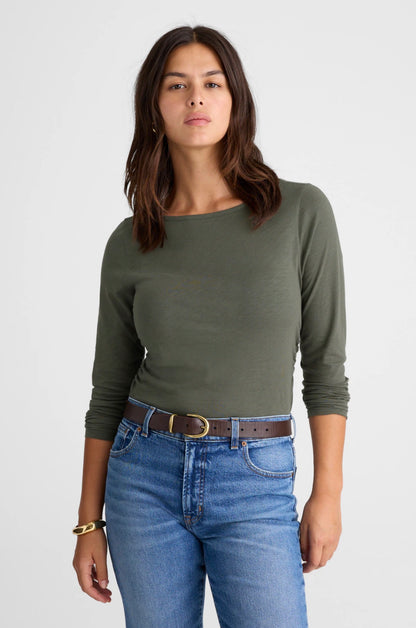 NWT Madewell Ruched Crewneck Long-Sleeve Tee in Smoky Laurel - Medium