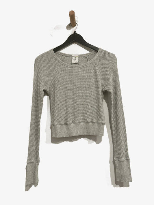 Aerie Offline Grey Waffle Knit Long Sleeve - Small