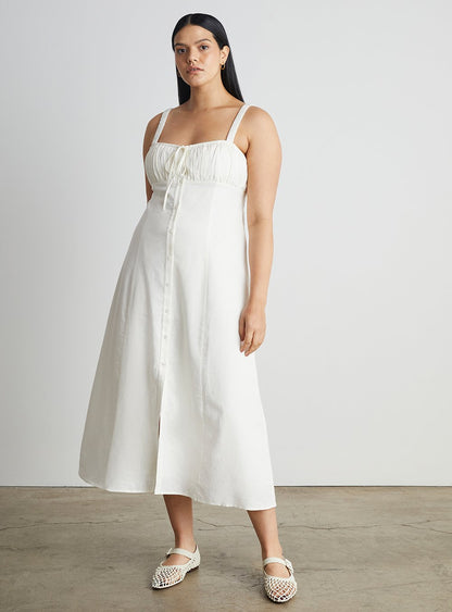 WhoWhatWear Cristina Spaghetti Strap Button-Front Dress in White - XL