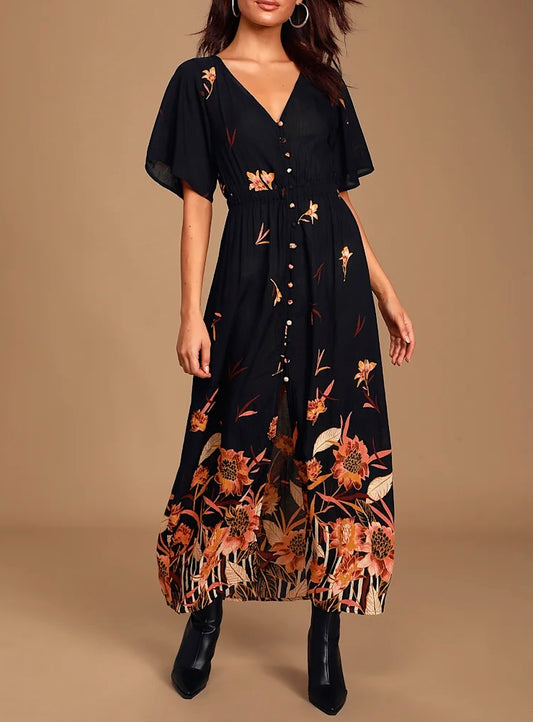 Billabong Black Floral Midi Dress - Medium