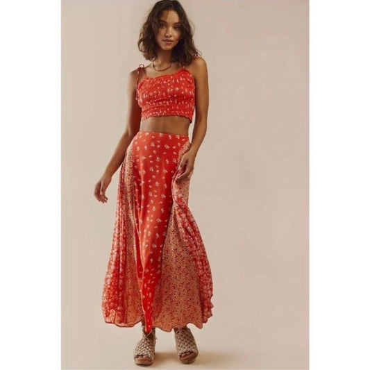 Free People Red Floral Maxi Skirt - XS