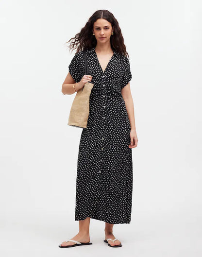 Madewell Button-Front Midi Shirtdress in Floral True Black - 00