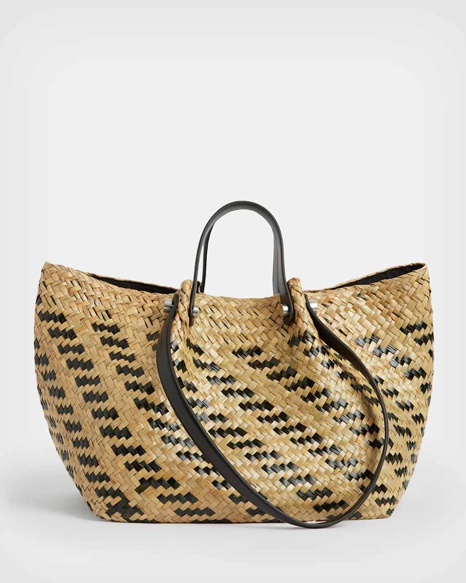 All Saints Allington Straw Tote Bag in Natural/Black