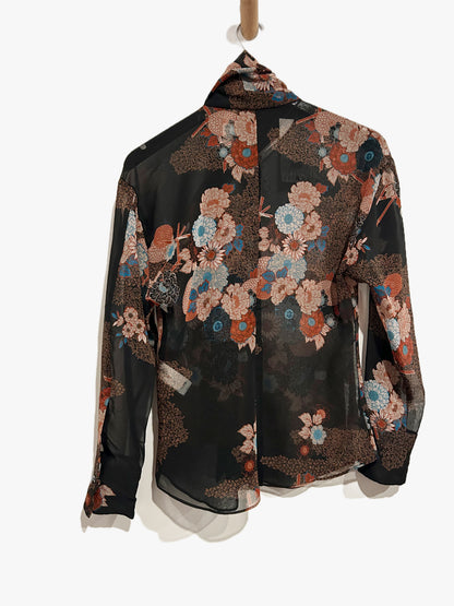 Zara NWT Black Floral Sheer Long Sleeve Blouse - XS